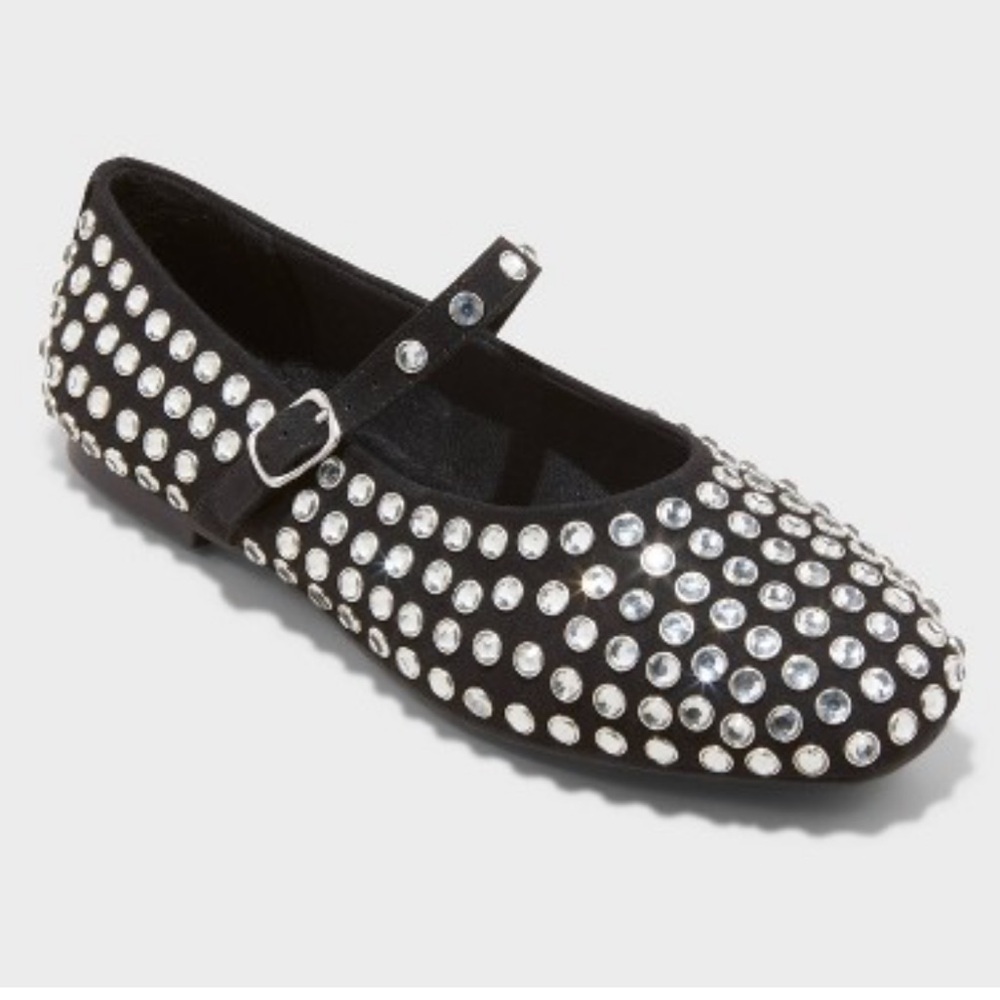 A New Day Black Flats with Silver Studs
